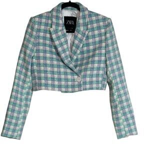 ZARA Textured Cropped Blazer Bloggers Fave Aqua Lavender Size S
